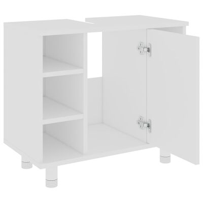 Open white cabinet with two doors and multiple shelves.