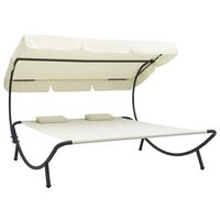 vidaXL Patio Lounge Bed with Canopy and Pillows Cream White