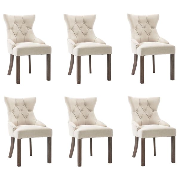 vidaXL Dining Chair Set of 6 Beige Fabric (100% polyester), rubberwood