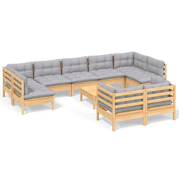 vidaXL Garden Lounge Set Grey Solid pinewood, fabric (100% polyester)