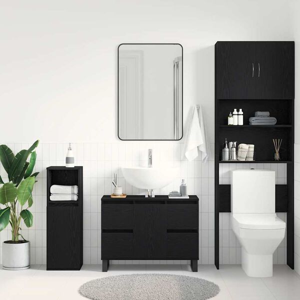 vidaXL Bathroom Cabinet with Drawer Black Oak 31.50 x 12.99 x 23.62 in