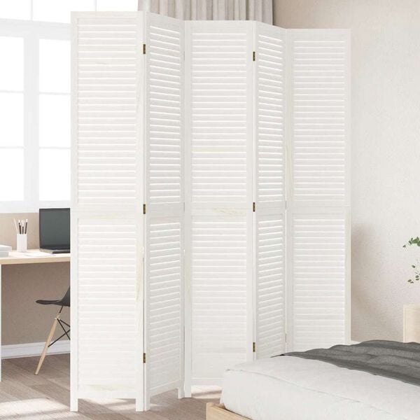 vidaXL Room Divider 5 Panels White Solid Wood Paulownia
