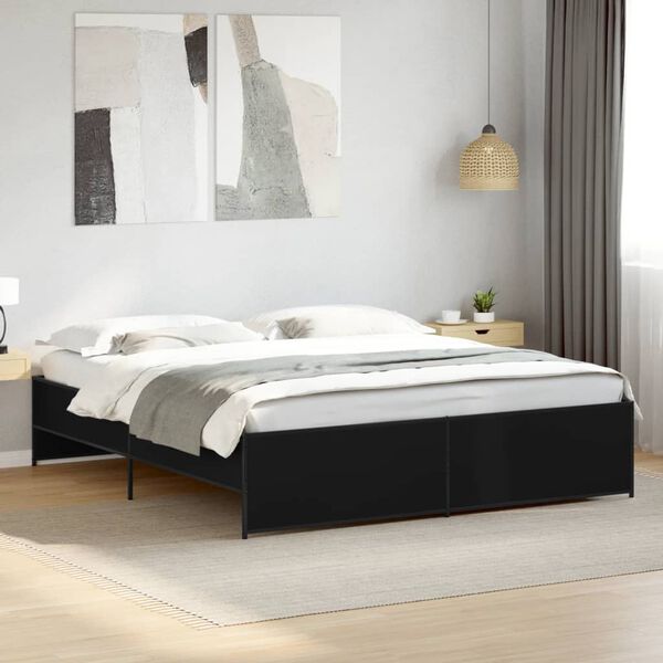 vidaXL Bed Frame Black Engineered wood and Metal Super King Durable