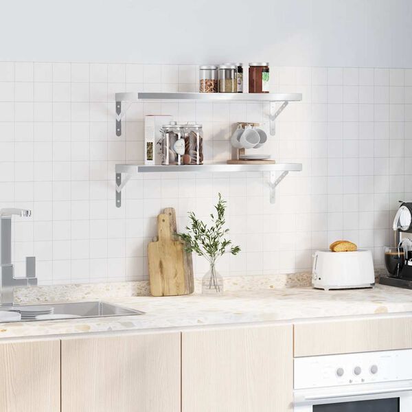 vidaXL Wall Shelf Silver Stainless Steel 29.5 in x 9.3 in x 1.2 in