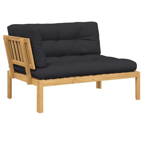 vidaXL Patio Sofa Black and Natural Wood Solid Acacia wood, Polyester Fabric