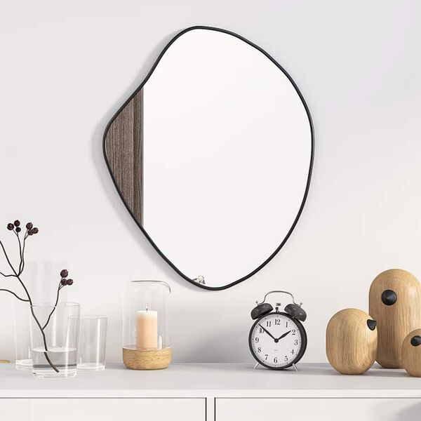 vidaXL Wall Mirror Black Glass, PVC Medium Minimalistic Wall Mirror