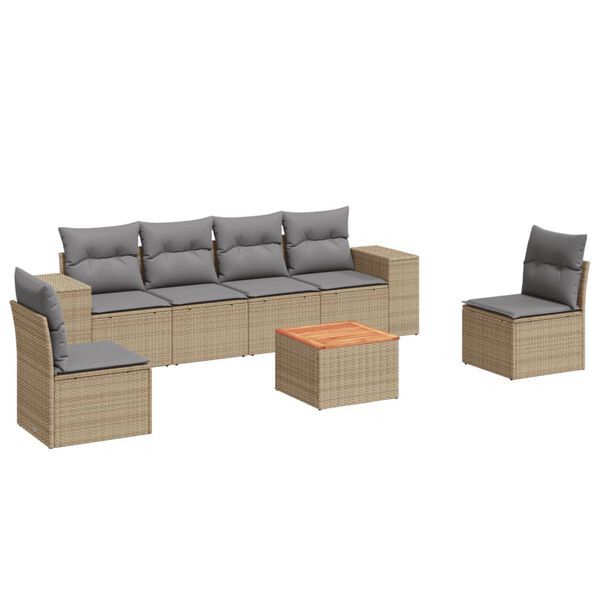 vidaXL Garden Sofa Set Beige PE rattan 7 Piece Modular