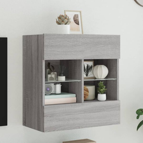 vidaXL TV Wall Cabinet Grey Sonoma Engineered wood, glass TV Wall Cabinet