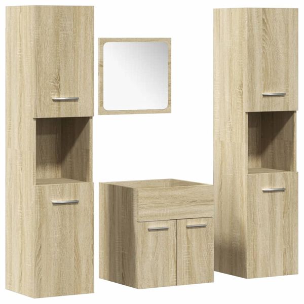 vidaXL Bathroom Furniture Set Sonoma oak Engineered wood, Glass Medium