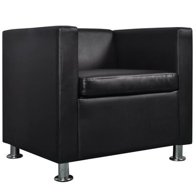 vidaXL Sofa Set Armchair 2-Seater 3-Seater Black Faux Leather