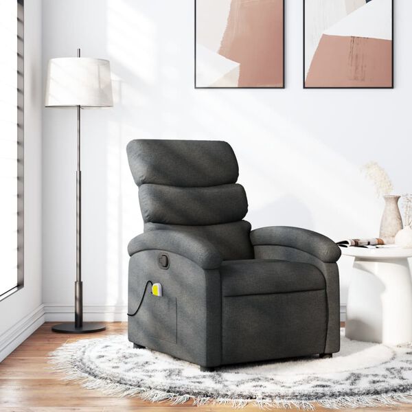 vidaXL Massage Recliner Chair Dark Grey Polyester, Metal, Plywood, Foam