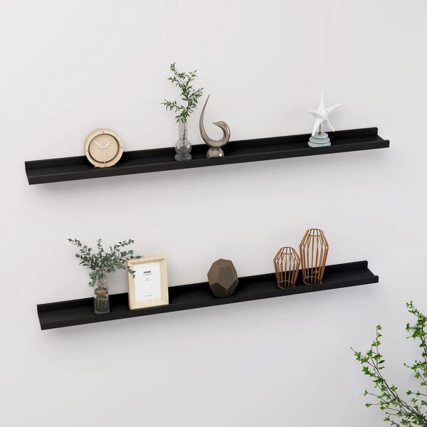 vidaXL Wall Shelf Set of 2 Black MDF 39.4x3.5x1.2 in Wall mounting