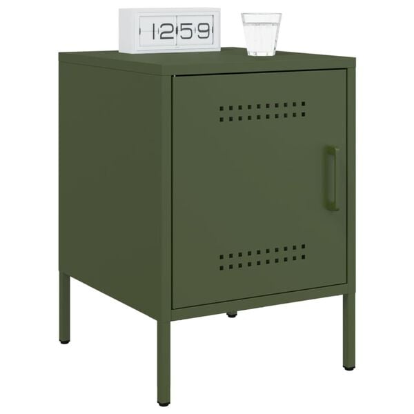 vidaXL Bedside Cabinet Set of 2 Olive Green Steel 14.2 x 15.4 x 19.9 in