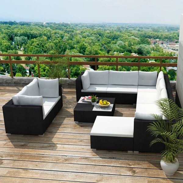 vidaXL Outdoor Furniture Set Black, Cream White PE Rattan, Steel, Polyester