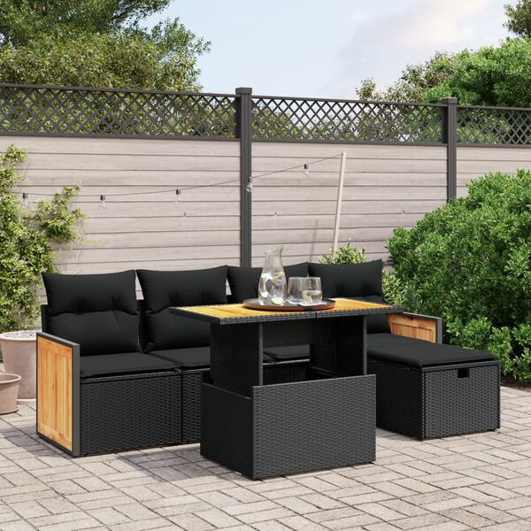 vidaXL Garden Sofa Set Black PE rattan 6 Piece Set Adjustable Armrests