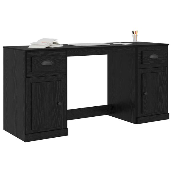 vidaXL Desk with Cabinet with Door Black Oak 60.83 x 19.69 x 29.53 in