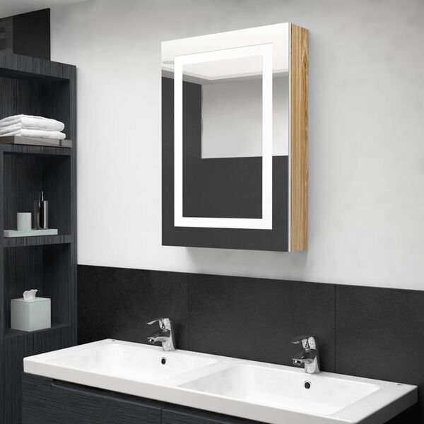 vidaXL Bathroom Cabinet White and oak MDF with melamine finish, glass