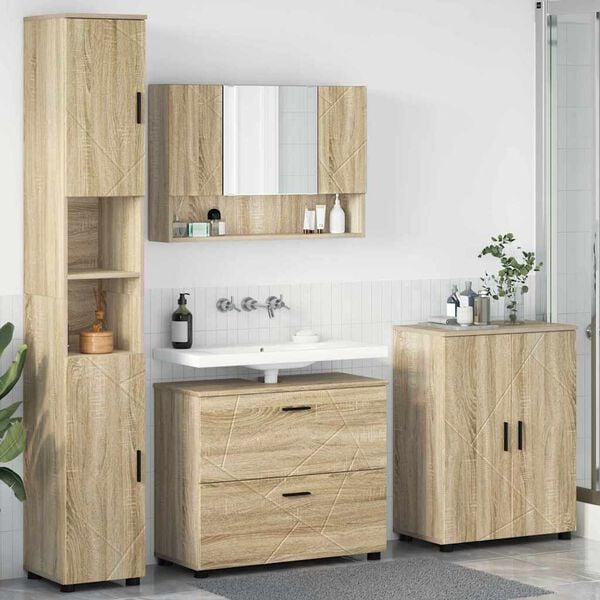vidaXL Bathroom Furniture Set with Drawer with Shelf 4 pcs Sonoma Oak