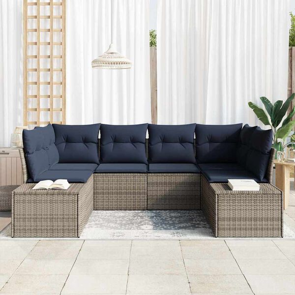 vidaXL Garden Sofa Set with Cushion 6 pcs Grey Poly Rattan