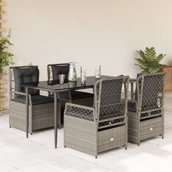 vidaXL 5 Piece Patio Dining Set with Cushions Light Gray Poly Rattan