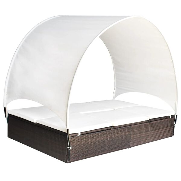 vidaXL Sun Lounger With Canopy Brown, Cream White