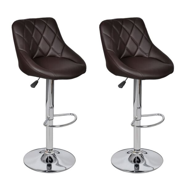 vidaXL Bar Stool Set of 2 Brown Faux Leather, Iron Adjustable