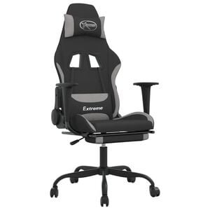 vidaXL Gaming Chair with Footrest Black and Light Gray Fabric