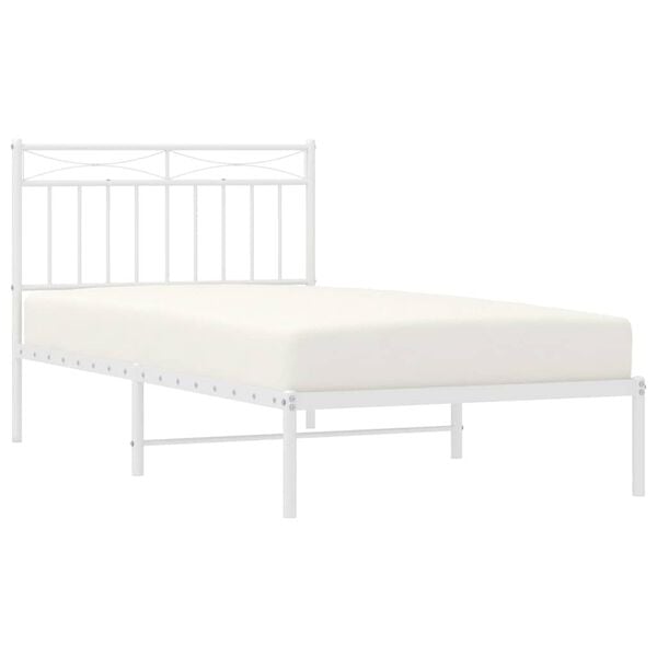 vidaXL Bed Frame White Steel Twin Bed Frame Rectangular Modern