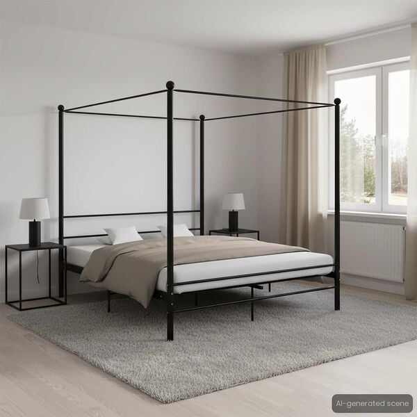 vidaXL Bed Frame Black Powder-Coated Metal Double Bed Durable