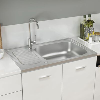 vidaXL Kitchen Sink with Drainer Set Silver 31.5"x19.7"x6.1" Stainless Steel