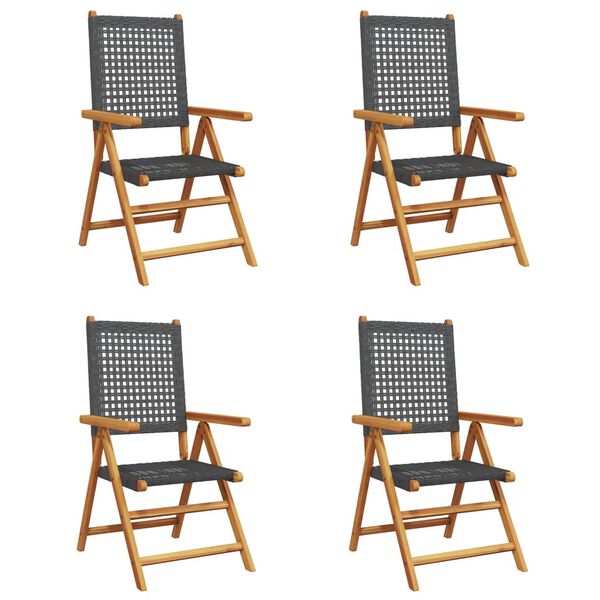 vidaXL Garden Chair Set of 4 Black Solid acacia wood Standard Foldable
