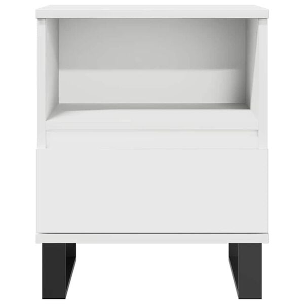 vidaXL Bedside Cabinet White Engineered wood, Metal 16.5x13.8x19.7 in