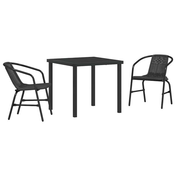 vidaXL Garden Dining Set 3 pcs Black Powder-Coated Steel