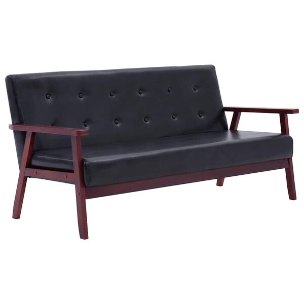 vidaXL Sofa Set Black Faux Leather, Wood