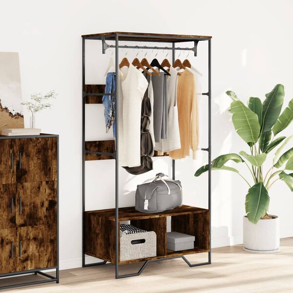 vidaXL Wardrobe Smoked Oak Engineered Wood, Metal 35.4x19.7x70.9 in