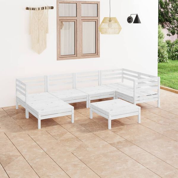 vidaXL Garden Lounge Set White Solid pinewood Standard Modular Rustic