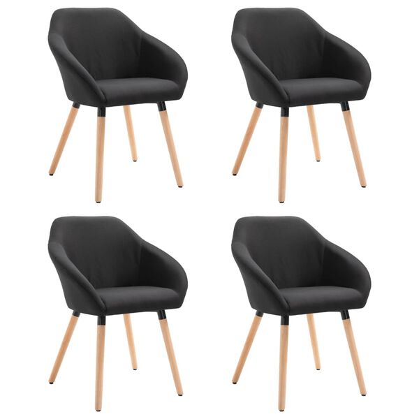 vidaXL Dining Chair Set of 4 Black Fabric, Solid Wood Standard