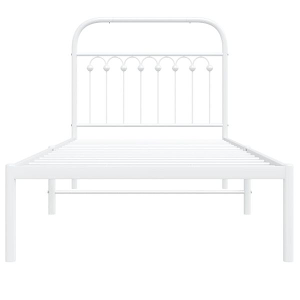 vidaXL Bed Frame White Steel Twin Bed Frame Rectangular Traditional