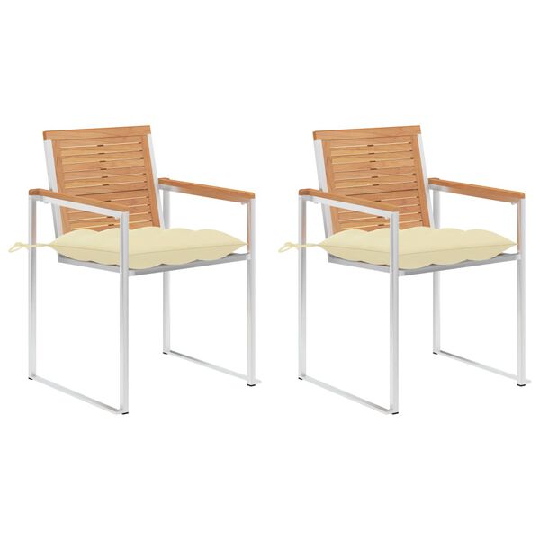 vidaXL Patio Chairs with Cushions 2 pcs Solid Teak Wood and Steel
