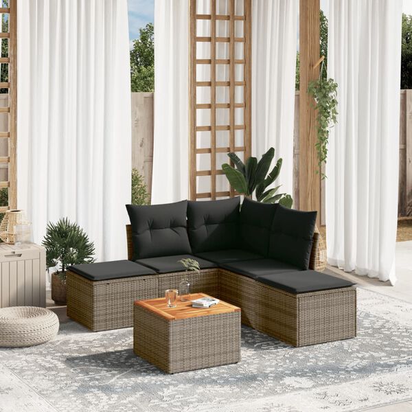 vidaXL Garden Sofa Set Grey Poly Rattan Medium Modular Garden Sofa Set