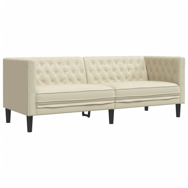 vidaXL Chesterfield Sofa Cream Faux leather, plywood, solid wood 3-seater