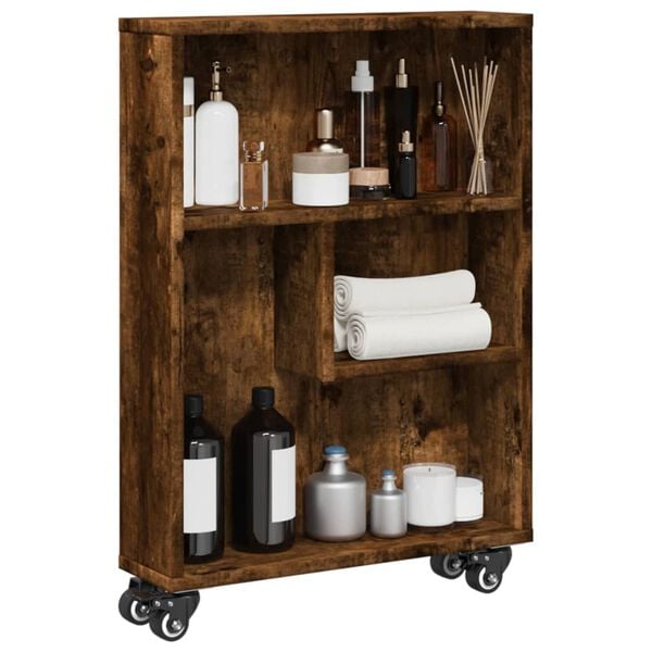 vidaXL Narrow Storage Cart Smoked Oak Engineered Wood 18.9 x 5.1 x 26.8 in