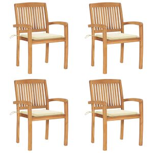 vidaXL Stacking Patio Chairs with Cushions 4 pcs Solid Teak Wood