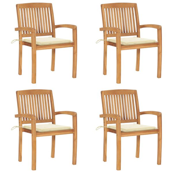vidaXL Stacking Patio Chairs with Cushions 4 pcs Solid Teak Wood