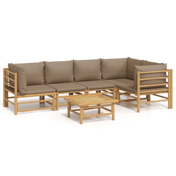 vidaXL Garden Lounge Set Taupe Bamboo and Polyester Medium Modular