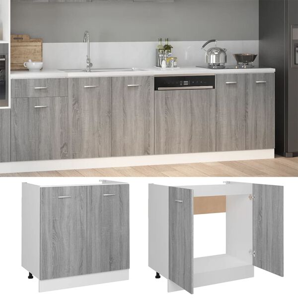 vidaXL Sink Bottom Cabinet Gray Sonoma Engineered Wood Medium Storage