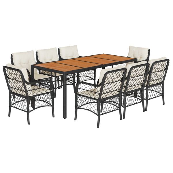 vidaXL Garden Dining Set Black, Cream white Poly Rattan Large