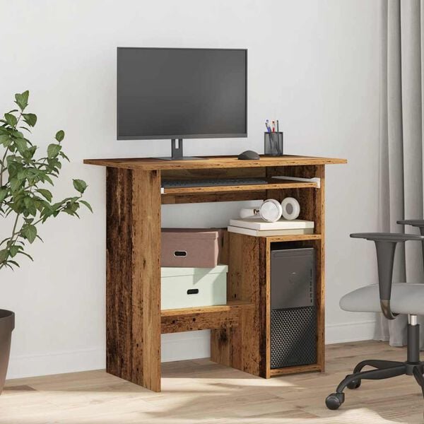 vidaXL Desk Old wood Engineered wood Medium Storage Desk Rectangular