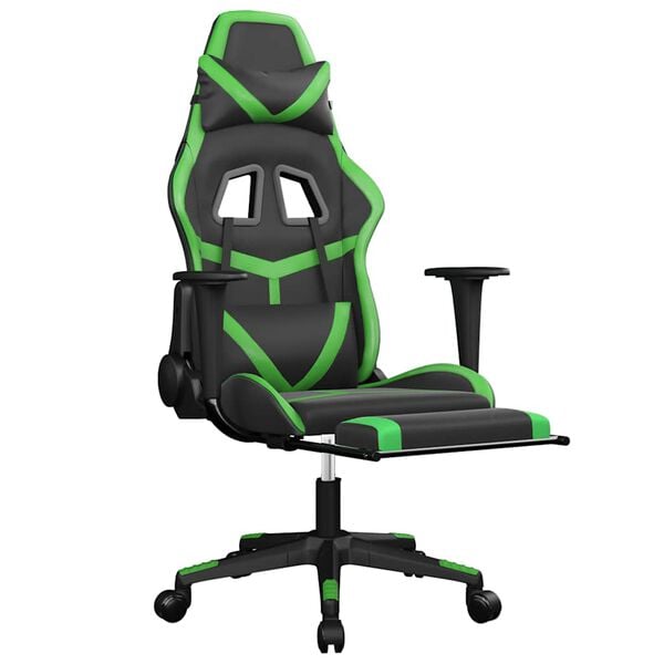 vidaXL Gaming Chair Black and green Faux leather, metal, plywood, plastic