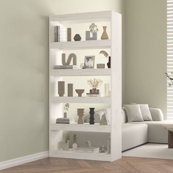 vidaXL Book Cabinet White Solid Pine Wood Medium Book Cabinet